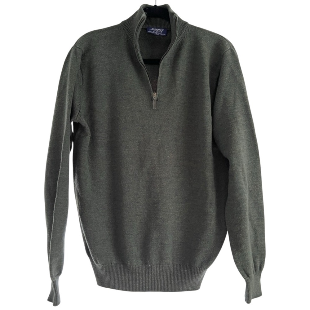 JEREMY ARGYLE Men’s 1/4 Zip Sweater Green Merino Wool L EUC Business Casual